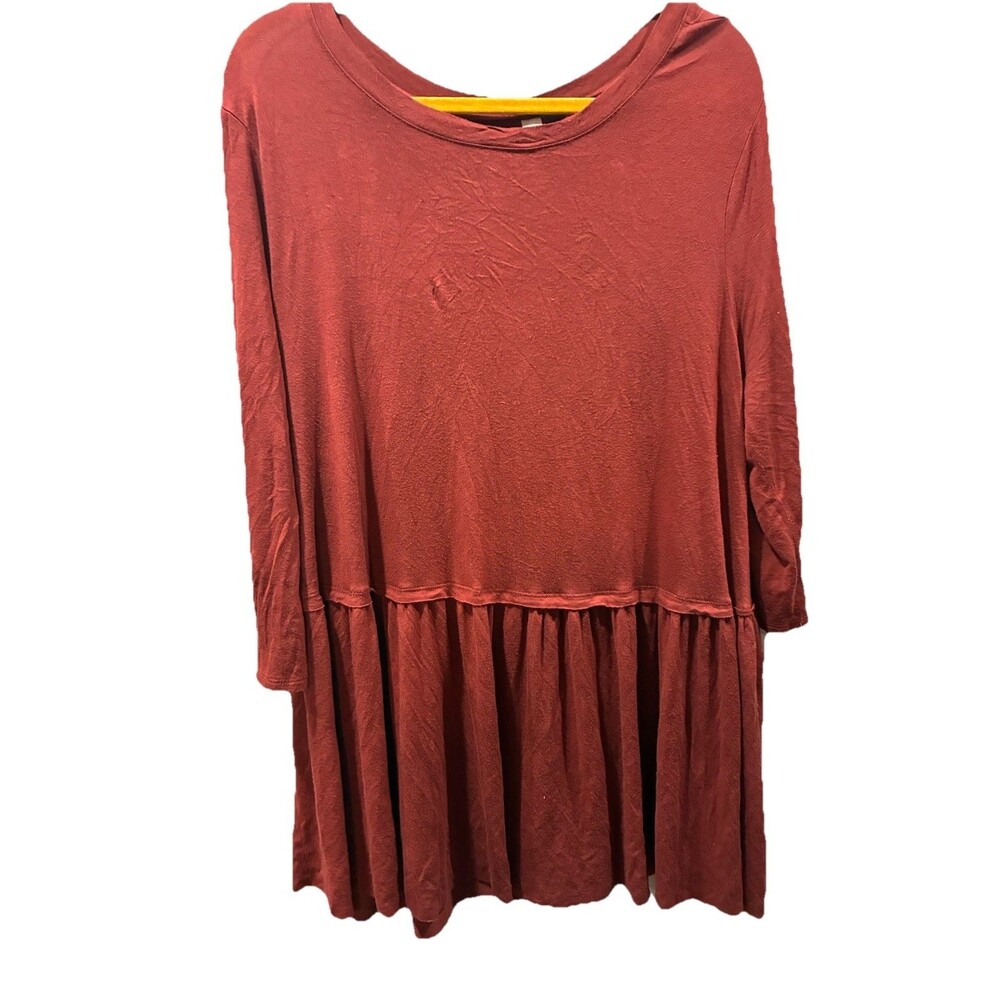 Zenana Premium Rust Babydoll Tunic Top 2X Plus Rayon Stretch Long Sleeve